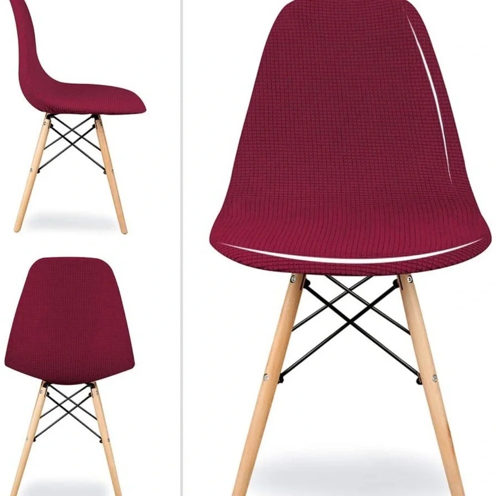 Chair Cover Mid Century Modern Style (Set of 6, Wine)